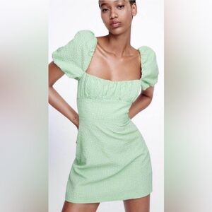 Zara Green Puff Sleeve Dress